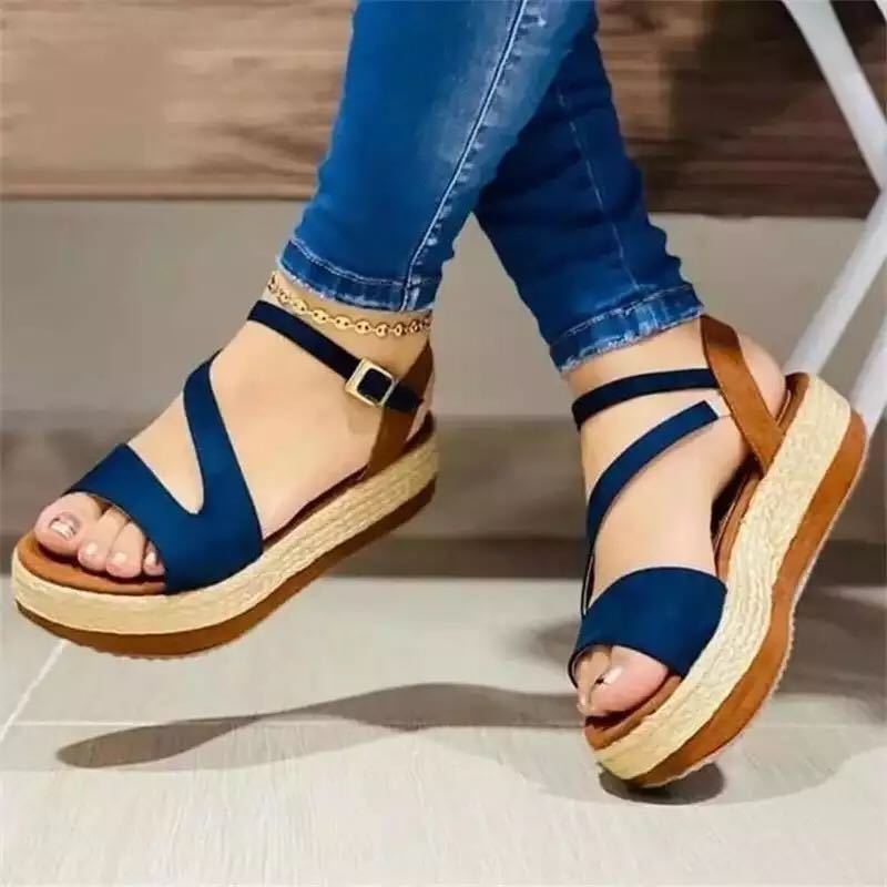 Women's Platform Sandals with Hollow Design and Buckle