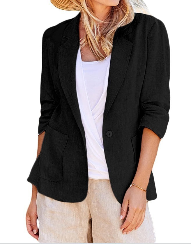 Solid Color Single-Breasted Suit with Suit Collar