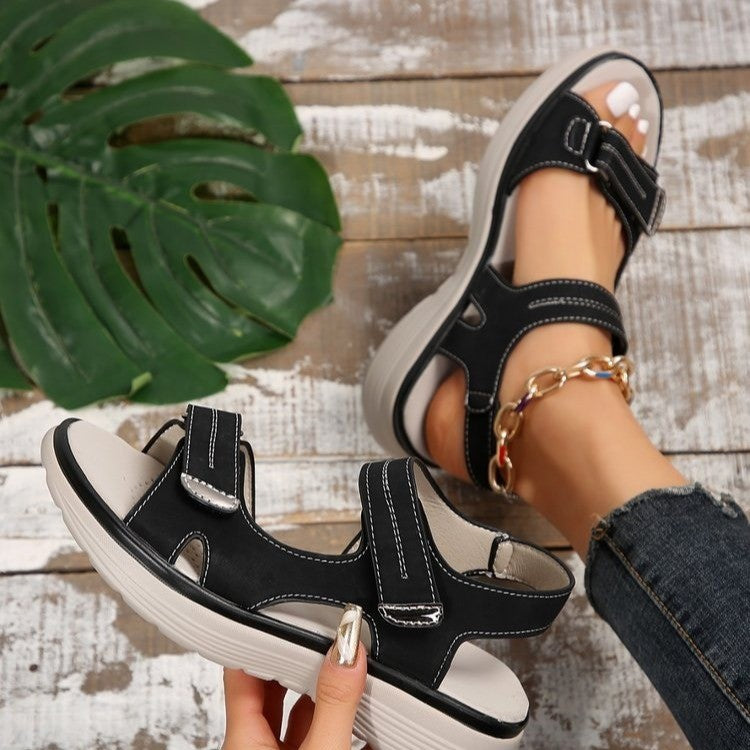 Women's Casual Velcro Sandals – Comfortable Summer Peep Toe Sports Sandals, Lightweight Beach Shoes