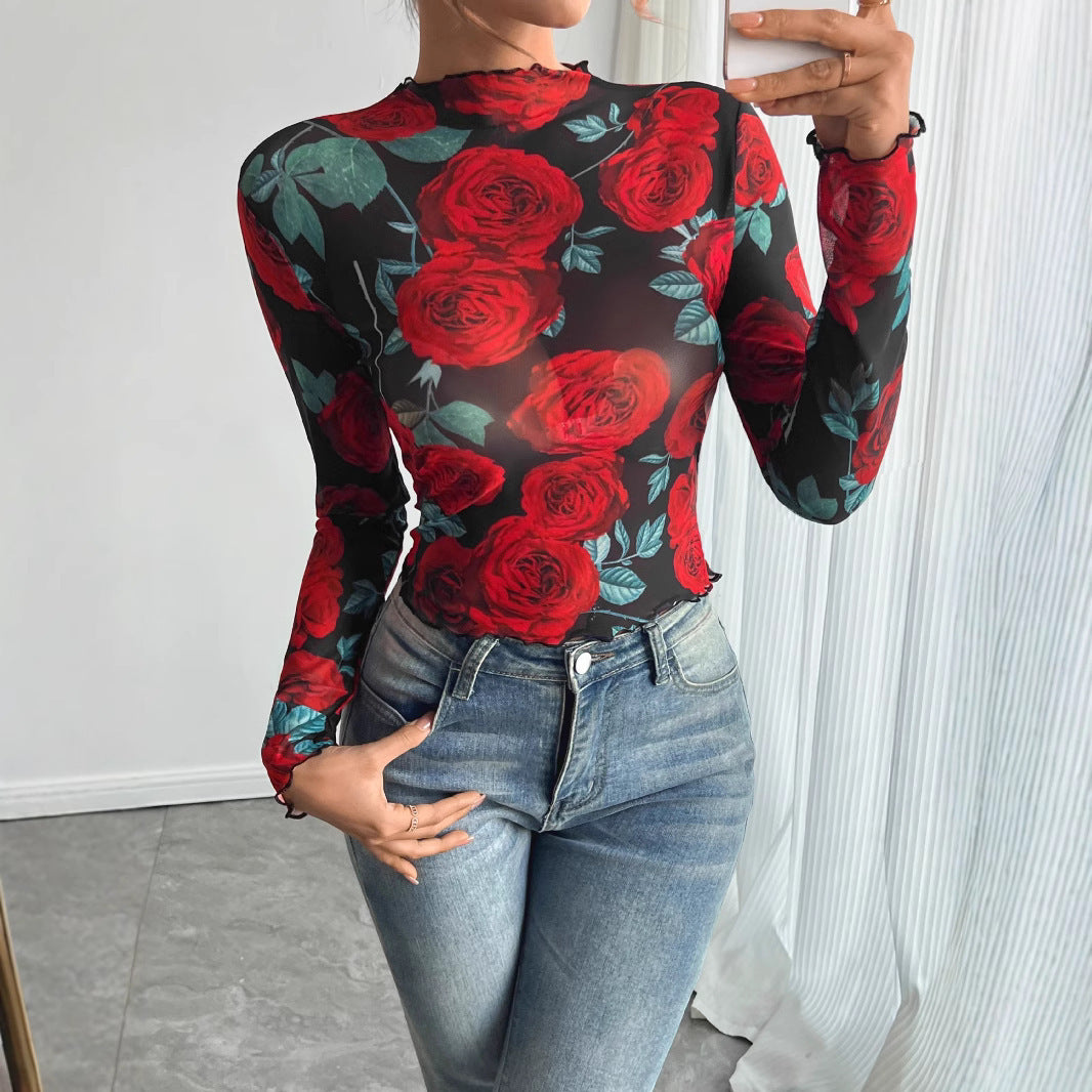 transparent-long-sleeve-mesh-top-with-rose-flower-print-and-small-stand-collar